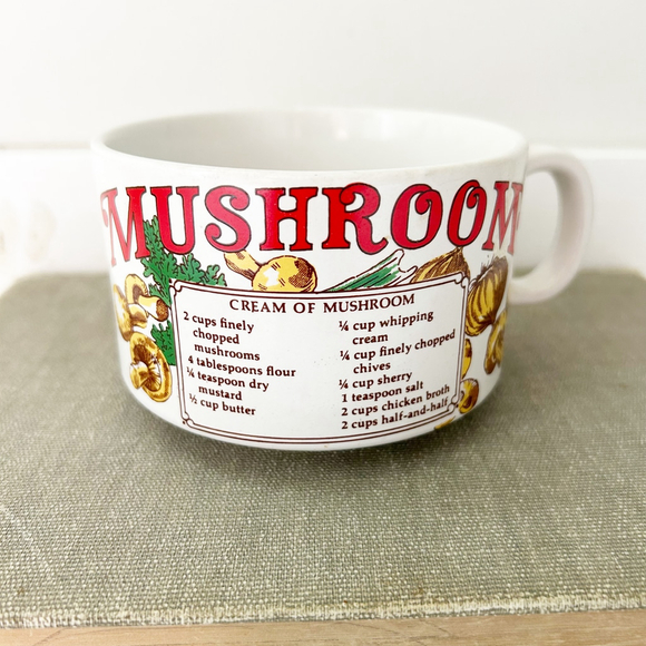 Vintage Mid-Century White Mushroom Recipe Soup Mug 70’s - Picture 1 of 6